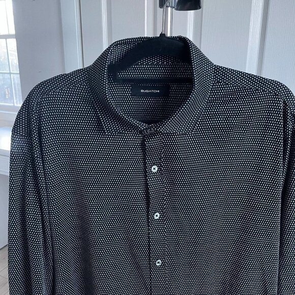 Bugatchi Spread Collar Button Up Shirt Men's 2-X Large Black Long Sleeve - Picture 6 of 10